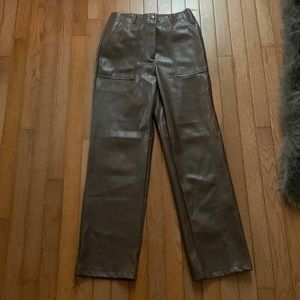 Brown faux leather pants.